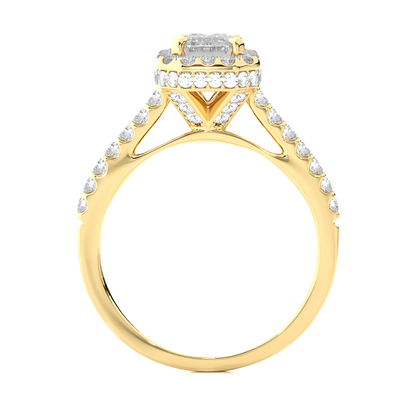 Round Diamond Halo Bridal Ring With Emerald Colorless Labgrown Accent Diamond Ring For Her - HIGHCARAT DIAMONDS