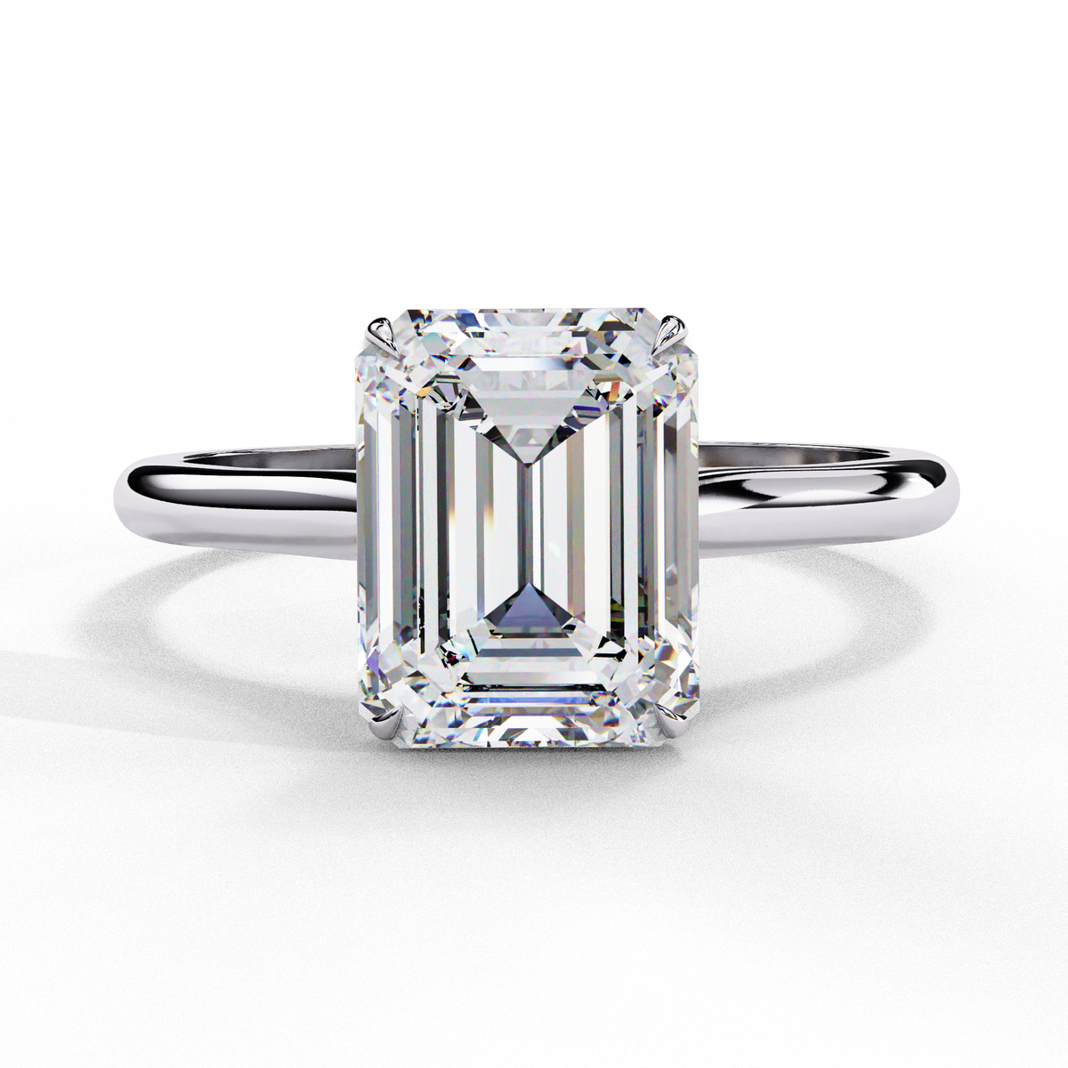 Emerald Cut Lab Grown Diamond Solitaire Ring with polished band design