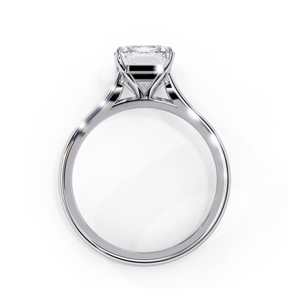 Front view of emerald cut lab grown diamond solitaire ring