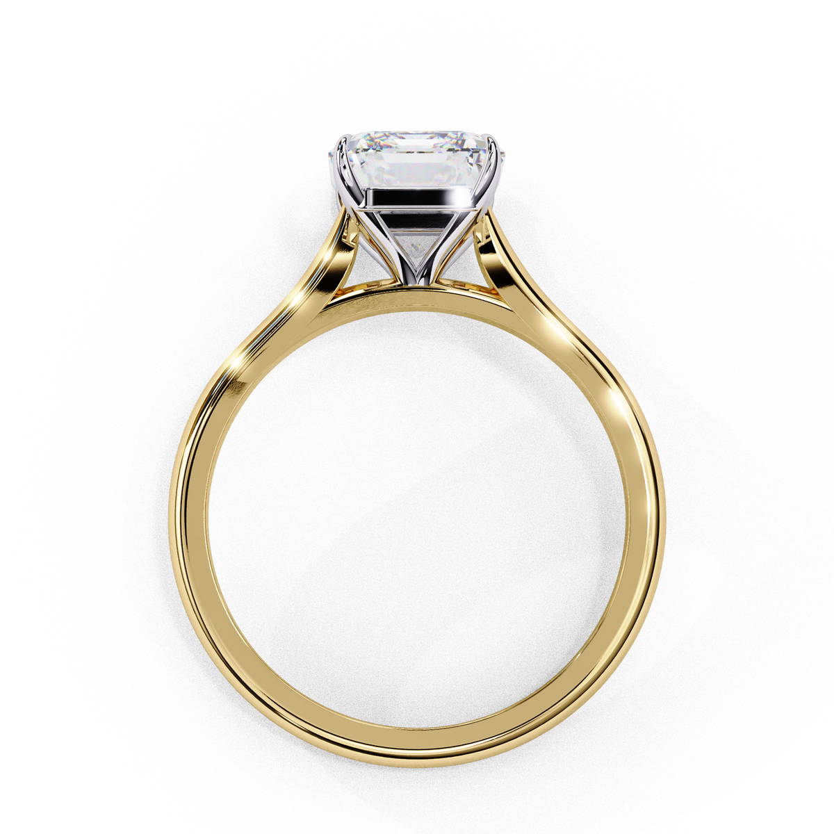 Emerald shape lab grown diamond ring with classic engagement setting