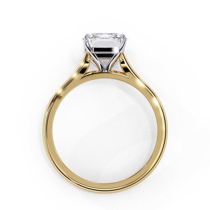 Emerald shape lab grown diamond ring with classic engagement setting