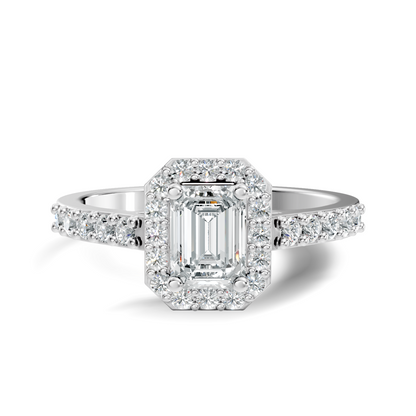 Emerald Cut Lab grown Diamond Halo Accented Engagement Ring - HIGHCARAT DIAMONDS