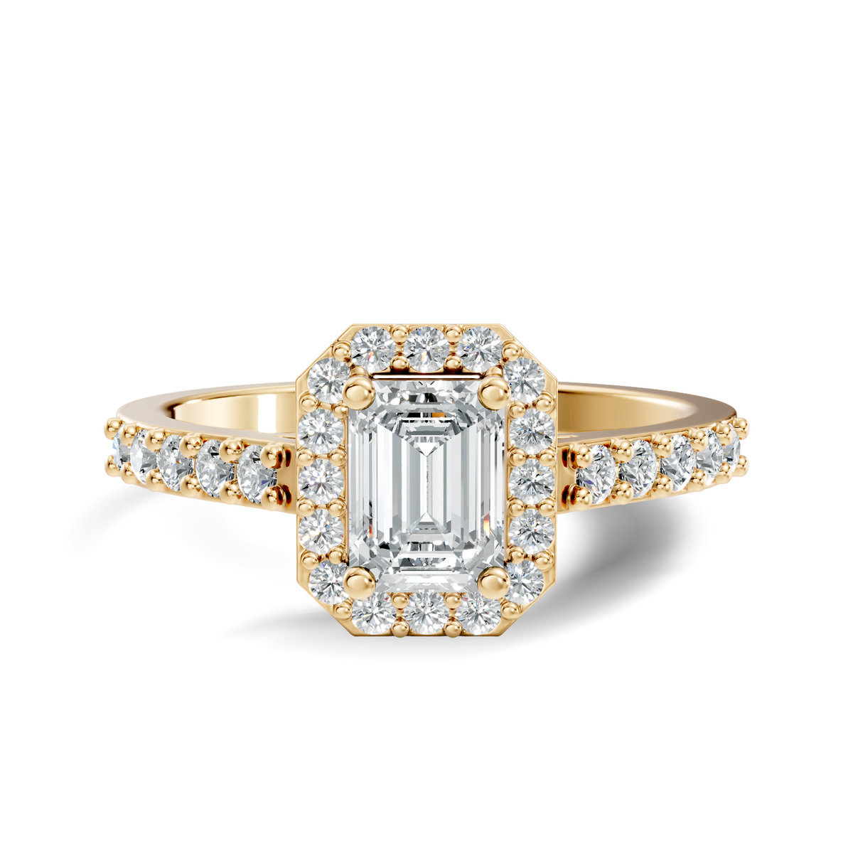 Emerald Cut Lab grown Diamond Halo Accented Engagement Ring - HIGHCARAT DIAMONDS