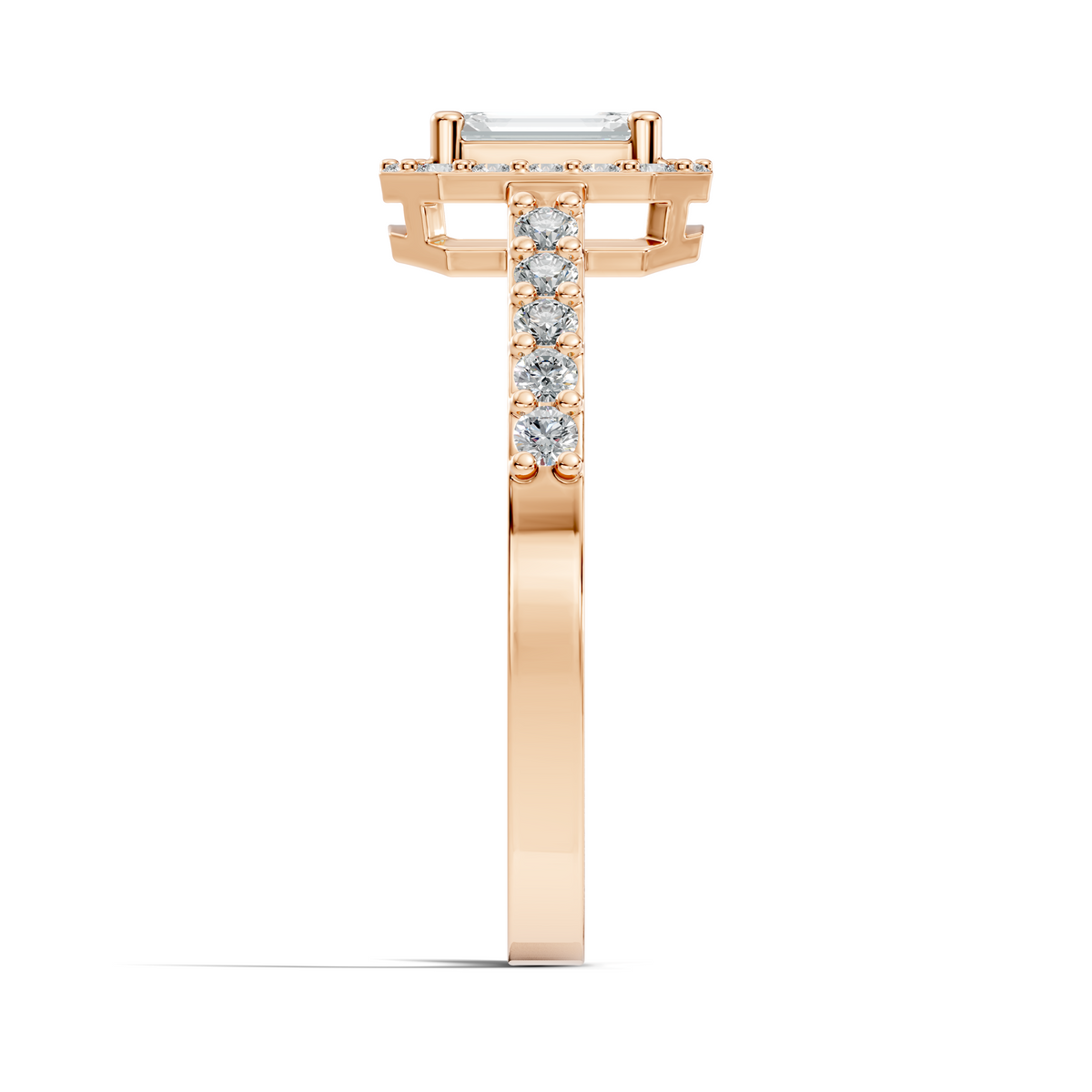 Emerald Cut Lab grown Diamond Halo Accented Engagement Ring - HIGHCARAT DIAMONDS