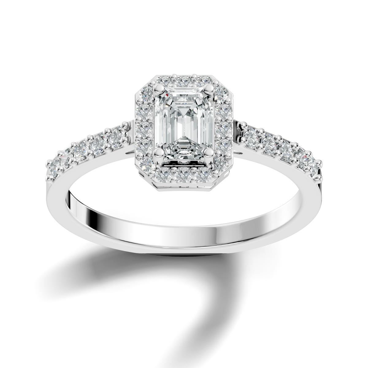 Emerald Cut Lab grown Diamond Halo Accented Engagement Ring - HIGHCARAT DIAMONDS