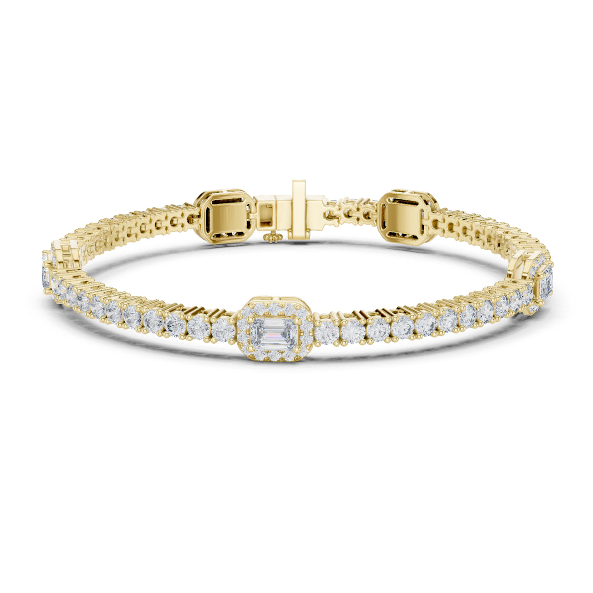 14 K Solid Yellow Gold Emerald Cut Natural Diamond Round Antique Stunning Perfect Line Bracelet Anniversary Gift For Her - HIGHCARAT DIAMONDS