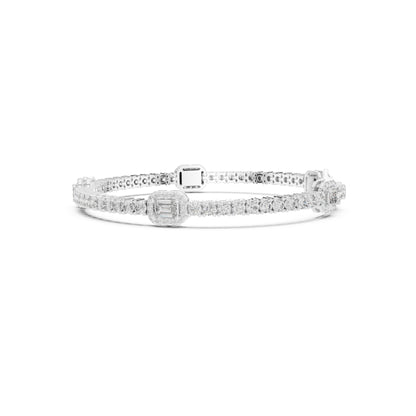 14 K Solid Yellow Gold Emerald Cut Natural Diamond Round Antique Stunning Perfect Line Bracelet Anniversary Gift For Her - HIGHCARAT DIAMONDS