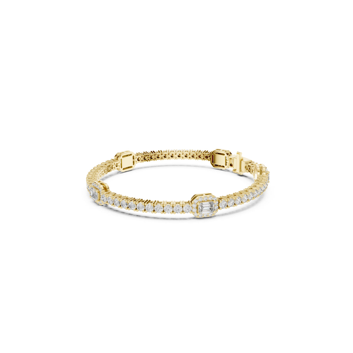 14 K Solid Yellow Gold Emerald Cut Natural Diamond Round Antique Stunning Perfect Line Bracelet Anniversary Gift For Her - HIGHCARAT DIAMONDS
