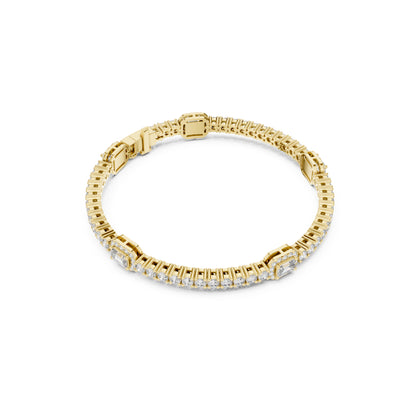 14 K Solid Yellow Gold Emerald Cut Natural Diamond Round Antique Stunning Perfect Line Bracelet Anniversary Gift For Her - HIGHCARAT DIAMONDS