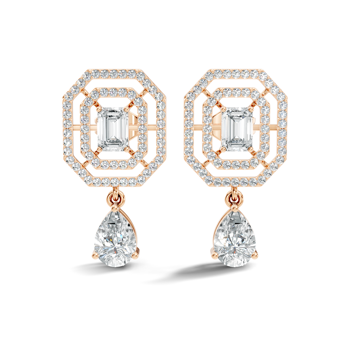 Elegant  2.48 Ct Emerald Cut Diamond Earrings with Pear Drop Accent In 14K Solid Gold - HIGHCARAT DIAMONDS