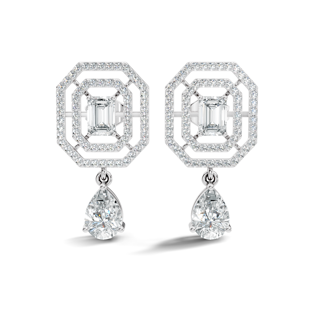 Elegant  2.48 Ct Emerald Cut Diamond Earrings with Pear Drop Accent In 14K Solid Gold - HIGHCARAT DIAMONDS