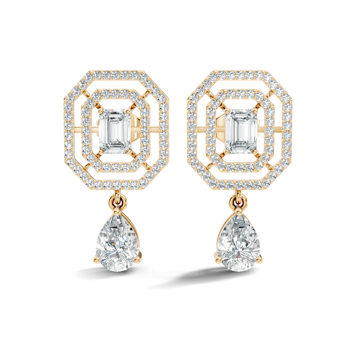 Elegant  2.48 Ct Emerald Cut Diamond Earrings with Pear Drop Accent In 14K Solid Gold - HIGHCARAT DIAMONDS