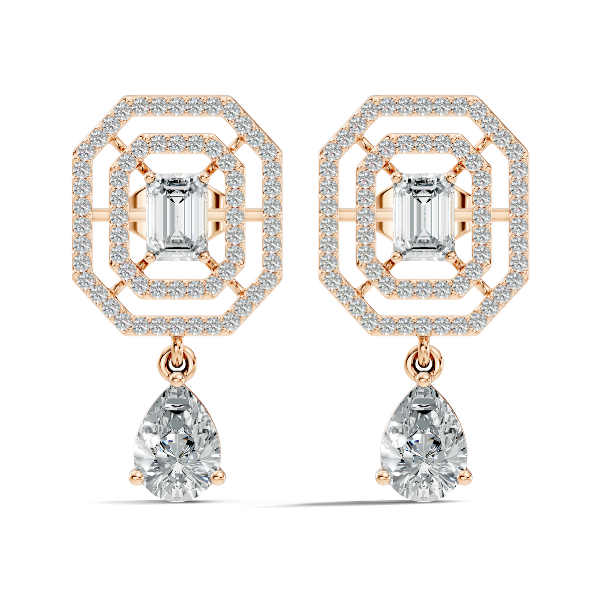Elegant  2.48 Ct Emerald Cut Diamond Earrings with Pear Drop Accent In 14K Solid Gold - HIGHCARAT DIAMONDS
