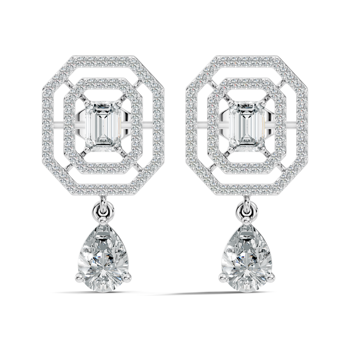 Elegant  2.48 Ct Emerald Cut Diamond Earrings with Pear Drop Accent In 14K Solid Gold - HIGHCARAT DIAMONDS