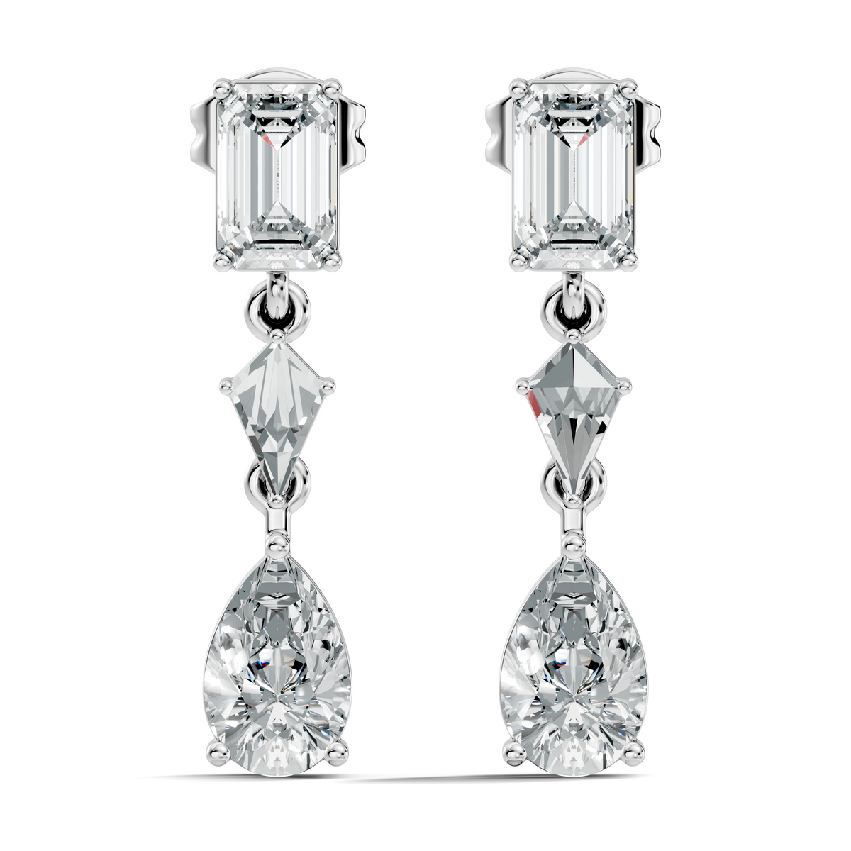 2.20 Ct Kite & Emerald Shape Lab Grown Diamond 14k Solid Gold Pear Drop Classic Studs Earrings - HIGHCARAT DIAMONDS