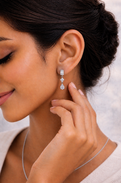 Emerald, Kite & Pear Cut Lab Grown Diamond Drop Earring - HIGHCARAT DIAMONDS
