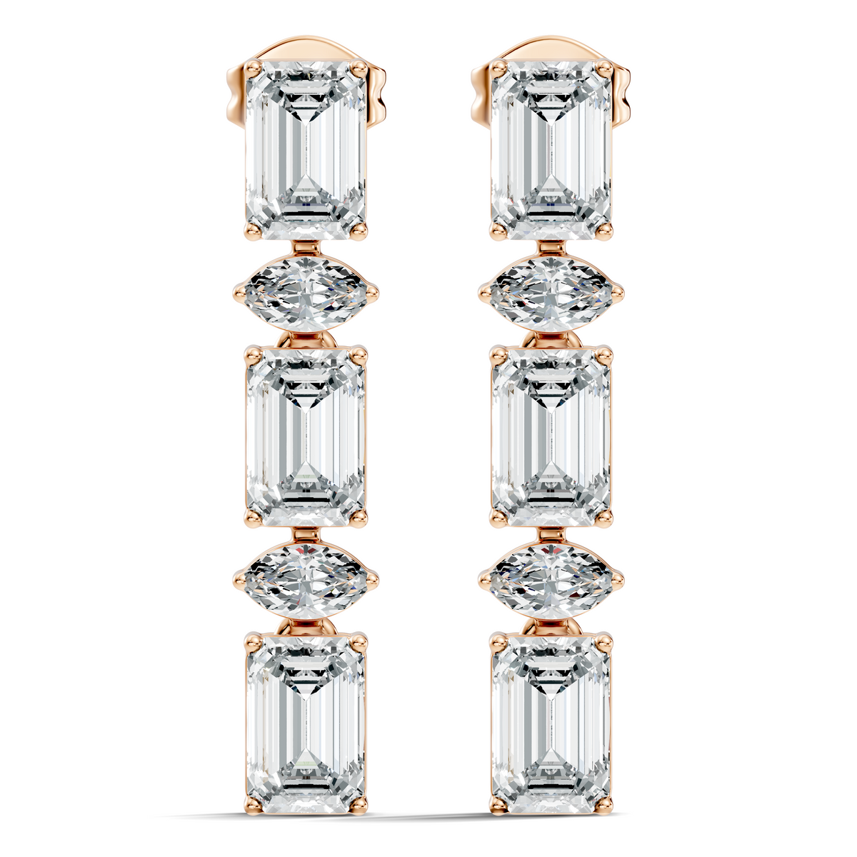 Marquise And Emerald Cut Labgrown Diamond Linear Drop Dangling Earring Classic Elegance For Her - HIGHCARAT DIAMONDS