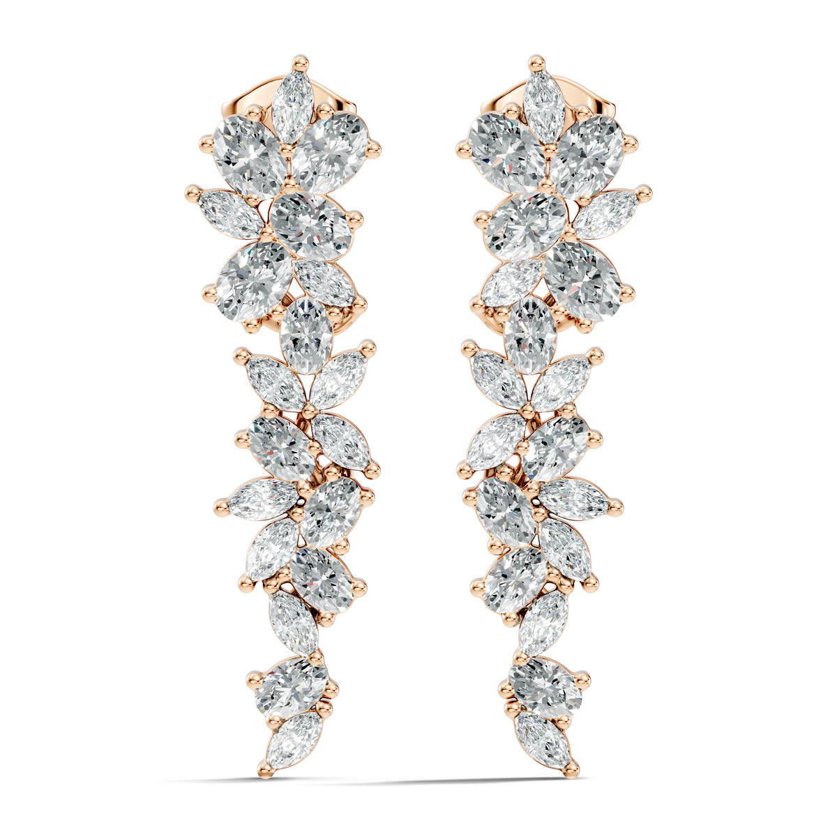 1.75 CT Oval Marquise Cut Diamond Cluster Stud Earrings In 14K Solid Gold - HIGHCARAT DIAMONDS