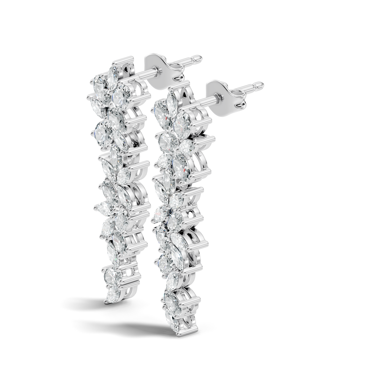 1.75 CT Oval Marquise Cut Diamond Cluster Stud Earrings In 14K Solid Gold - HIGHCARAT DIAMONDS