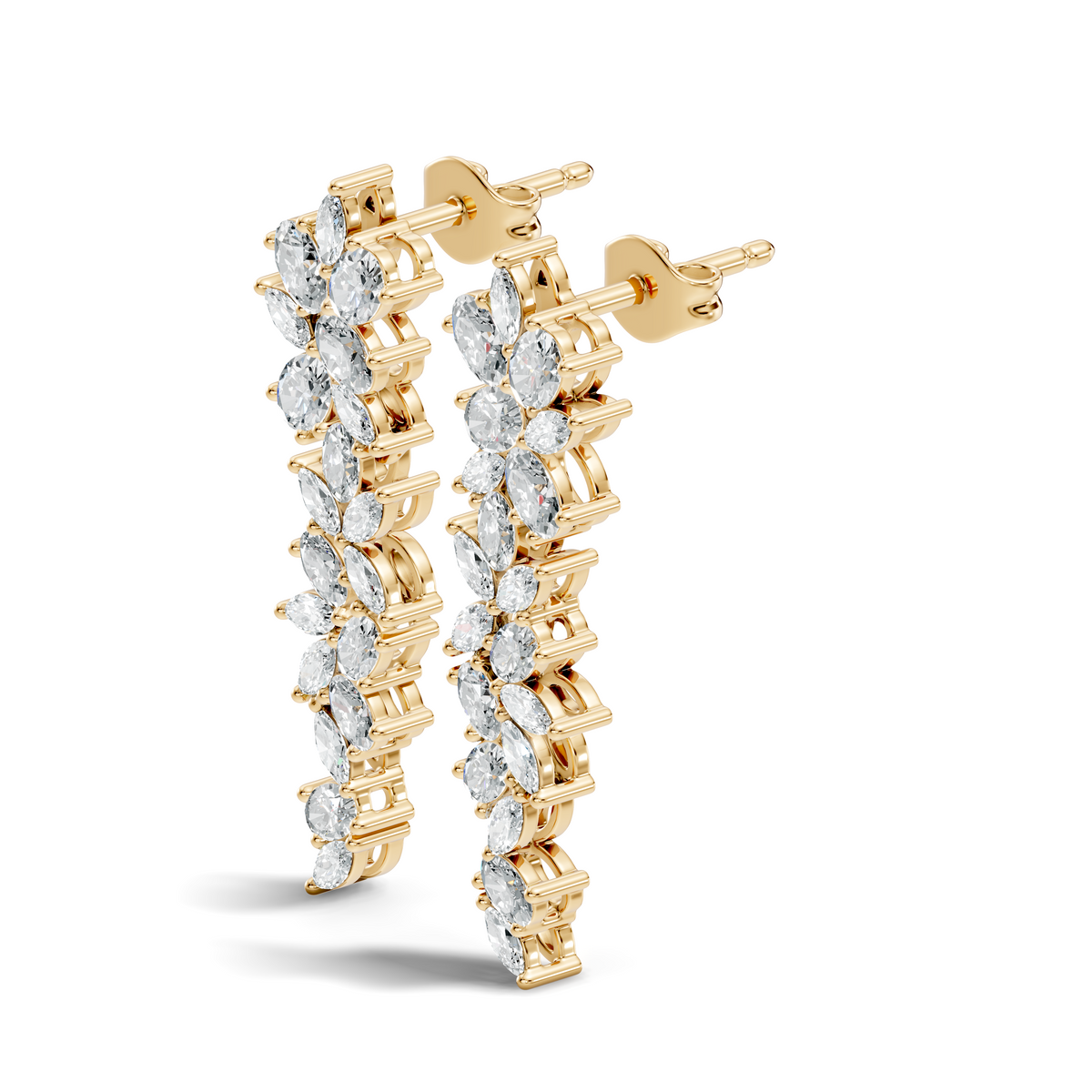 1.75 CT Oval Marquise Cut Diamond Cluster Stud Earrings In 14K Solid Gold - HIGHCARAT DIAMONDS