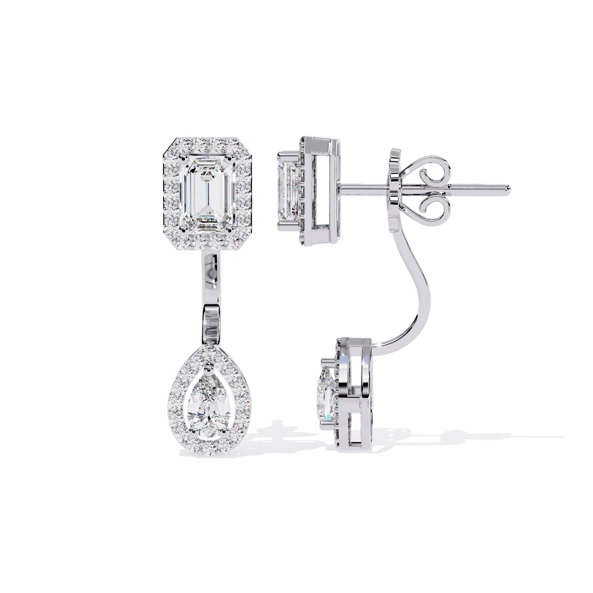 2.12ct Emerald, Pear And Round Cut High Quality Diamond Dainty Halo Style Minimalist Classic Wedding Wear Earring - HIGHCARAT DIAMONDS