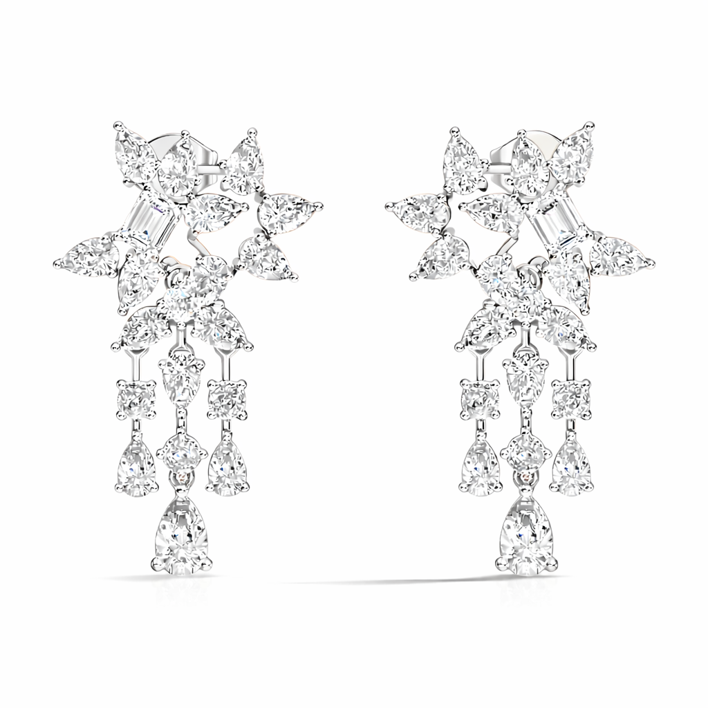 3.42 Carat Lab-Grown Pear & Round Diamond Cluster Earrings for Women Perfect Party Wear - HIGHCARAT DIAMONDS