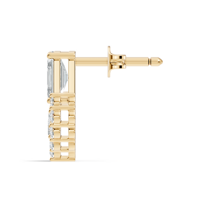 Emerald Cut & Cluster Diamond Stud Earrings In 18K White Gold Luxury Statement Design - HIGHCARAT DIAMONDS
