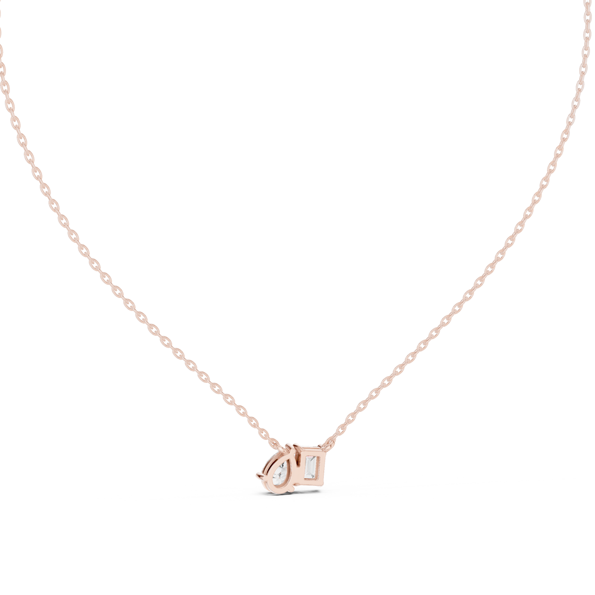 Emerald & Pear Shape 2 Stone Solitaire  Lab Grown 18k Solid Gold Diamond Pendant For Her - HIGHCARAT DIAMONDS