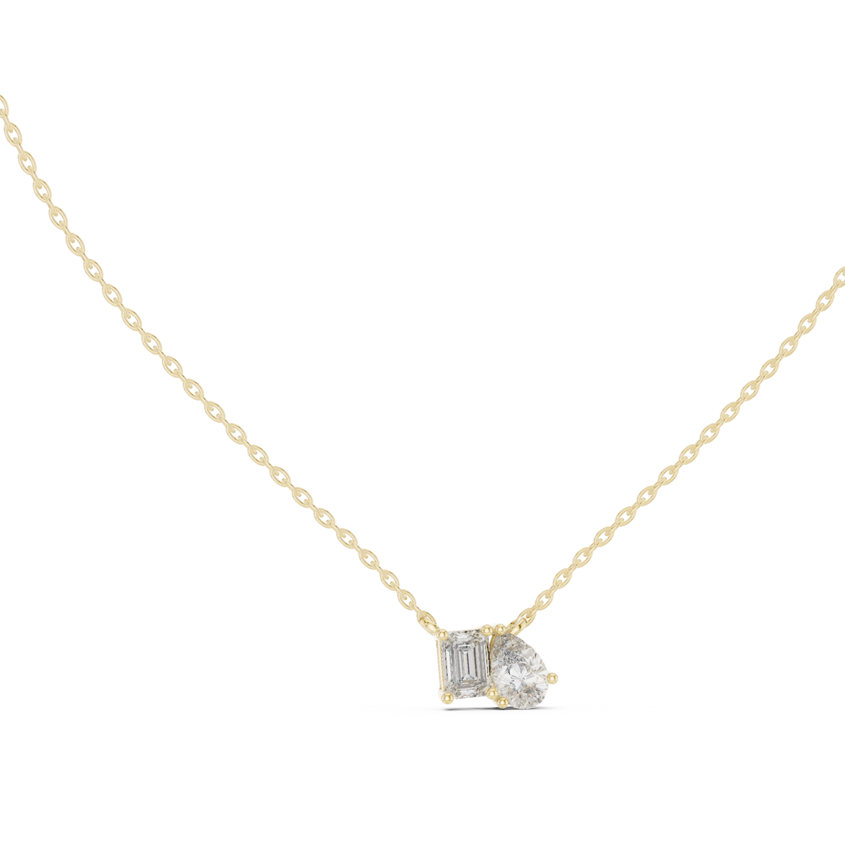Emerald & Pear Shape 2 Stone Solitaire  Lab Grown 18k Solid Gold Diamond Pendant For Her - HIGHCARAT DIAMONDS