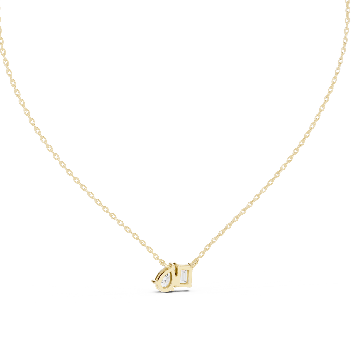 Emerald & Pear Shape 2 Stone Solitaire  Lab Grown 18k Solid Gold Diamond Pendant For Her - HIGHCARAT DIAMONDS