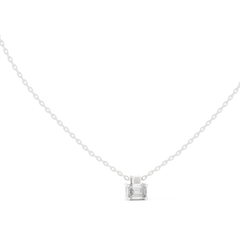 Emerald Prong Set and Round Bezel Set Diamond Pendant Angled Perspective