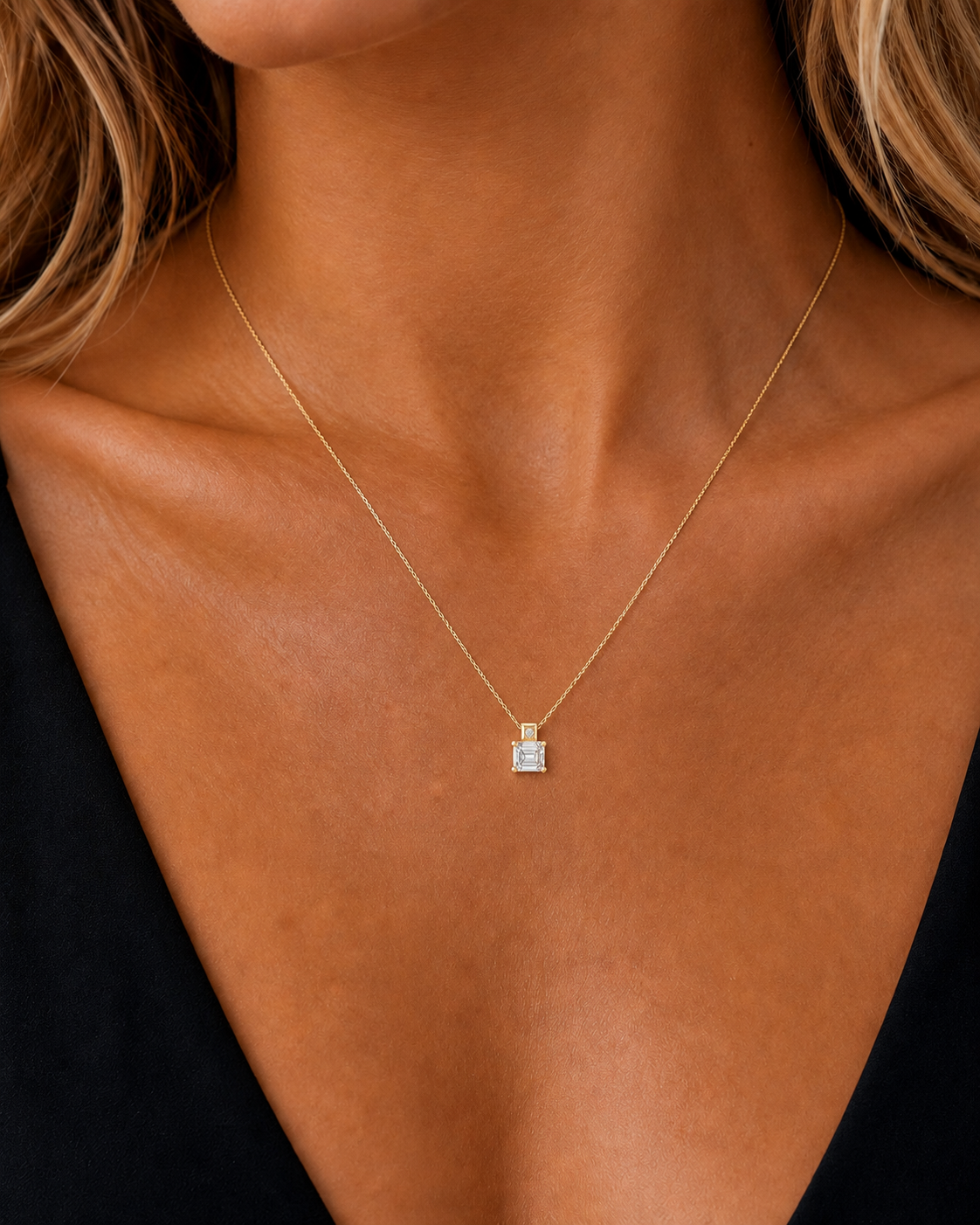 Emerald Prong Set & Round Bezel Set Lab-Grown Solitaire Pendant - HIGHCARAT DIAMONDS