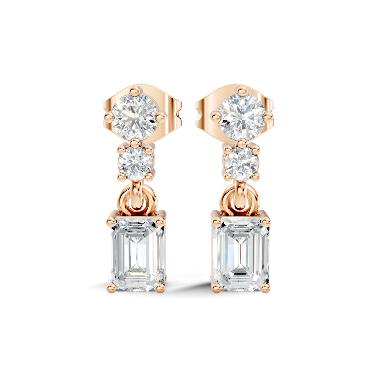 Emerald & Round Shape 6 Stone Natura-Lab Grown Diamond 14k Solid Gold Earrings For Women - HIGHCARAT DIAMONDS
