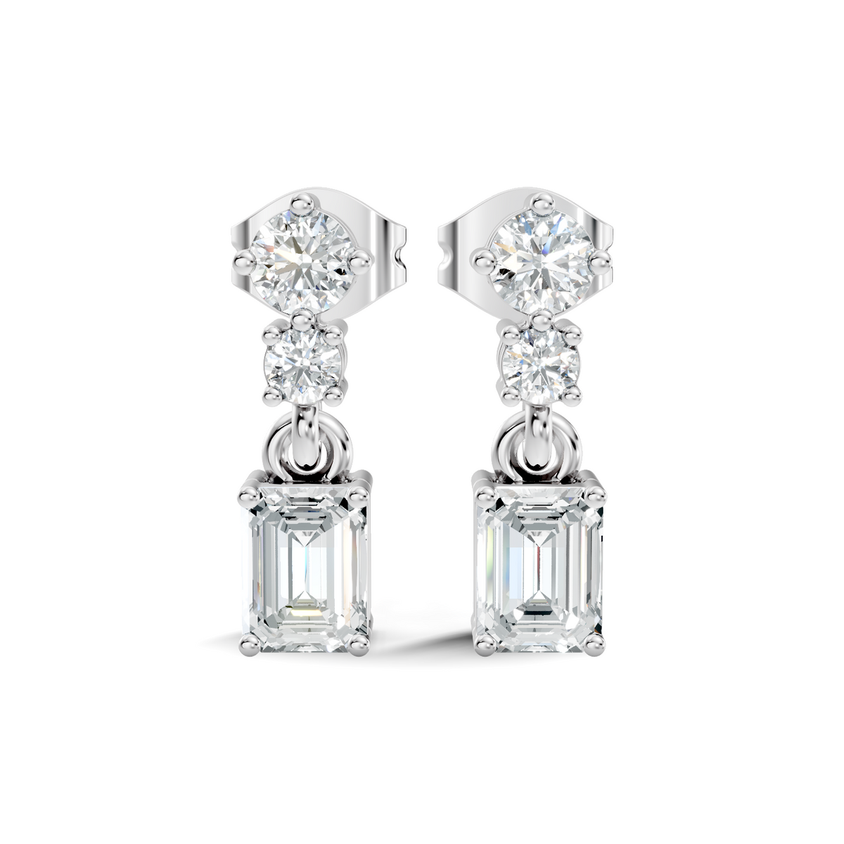 Emerald & Round Shape 6 Stone Natura-Lab Grown Diamond 14k Solid Gold Earrings For Women - HIGHCARAT DIAMONDS