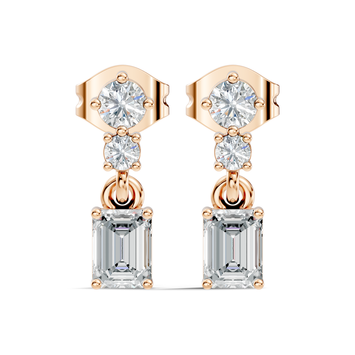 Emerald & Round Shape 6 Stone Natura-Lab Grown Diamond 14k Solid Gold Earrings For Women - HIGHCARAT DIAMONDS