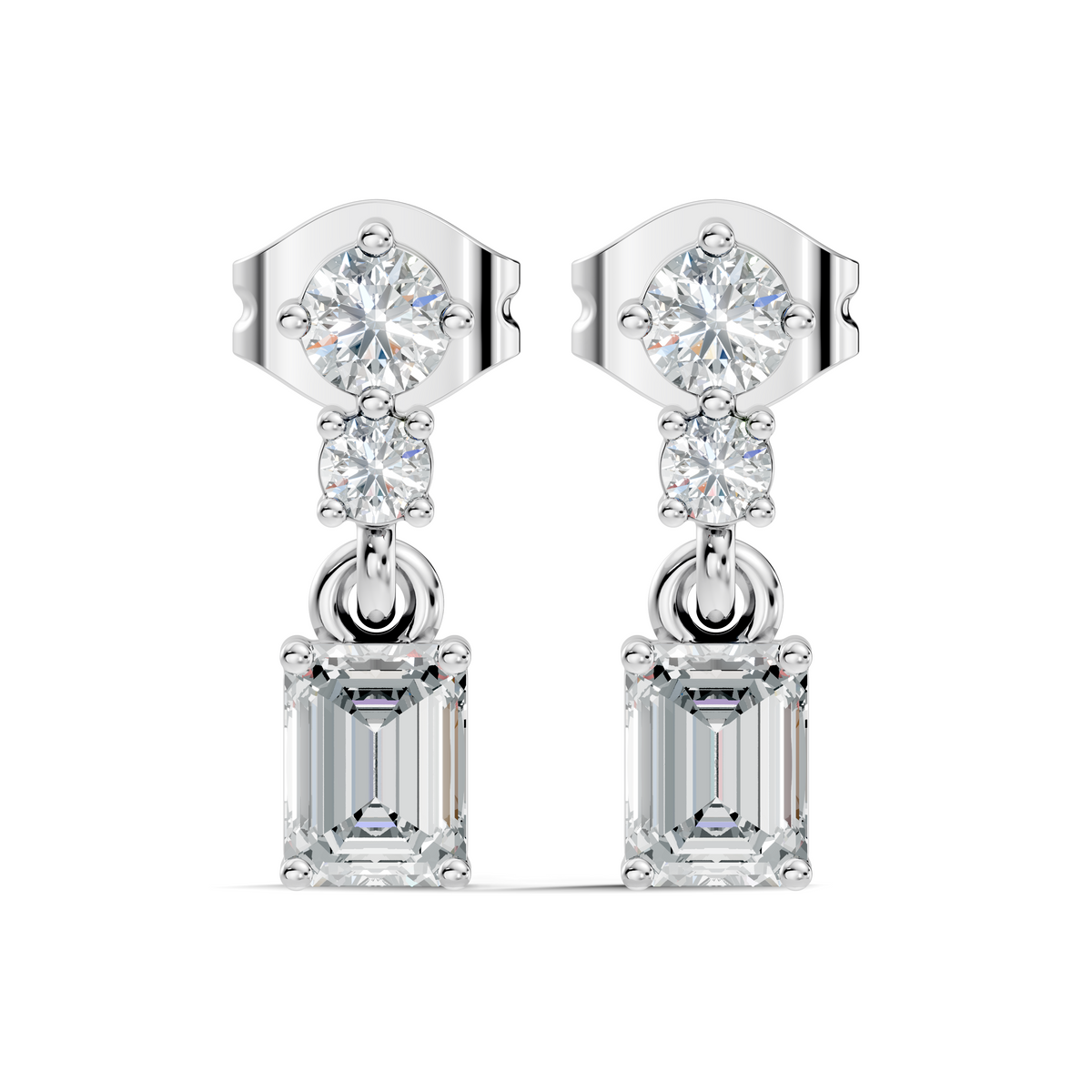 Emerald & Round Shape 6 Stone Natura-Lab Grown Diamond 14k Solid Gold Earrings For Women - HIGHCARAT DIAMONDS