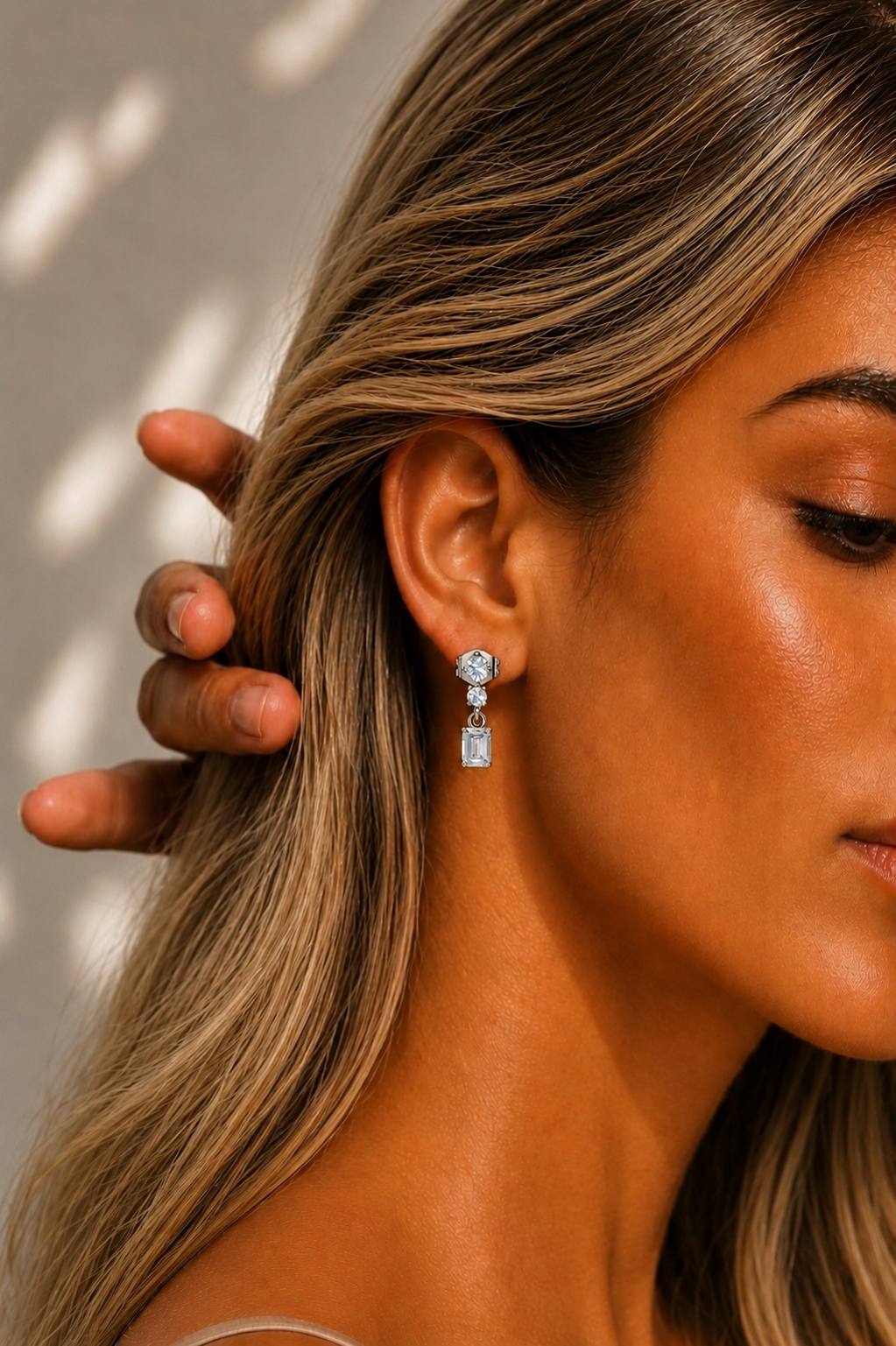 Emerald & Round Cut Three Stone Drops Lab Grown Diamond Earring - HIGHCARAT DIAMONDS #wearthelook
