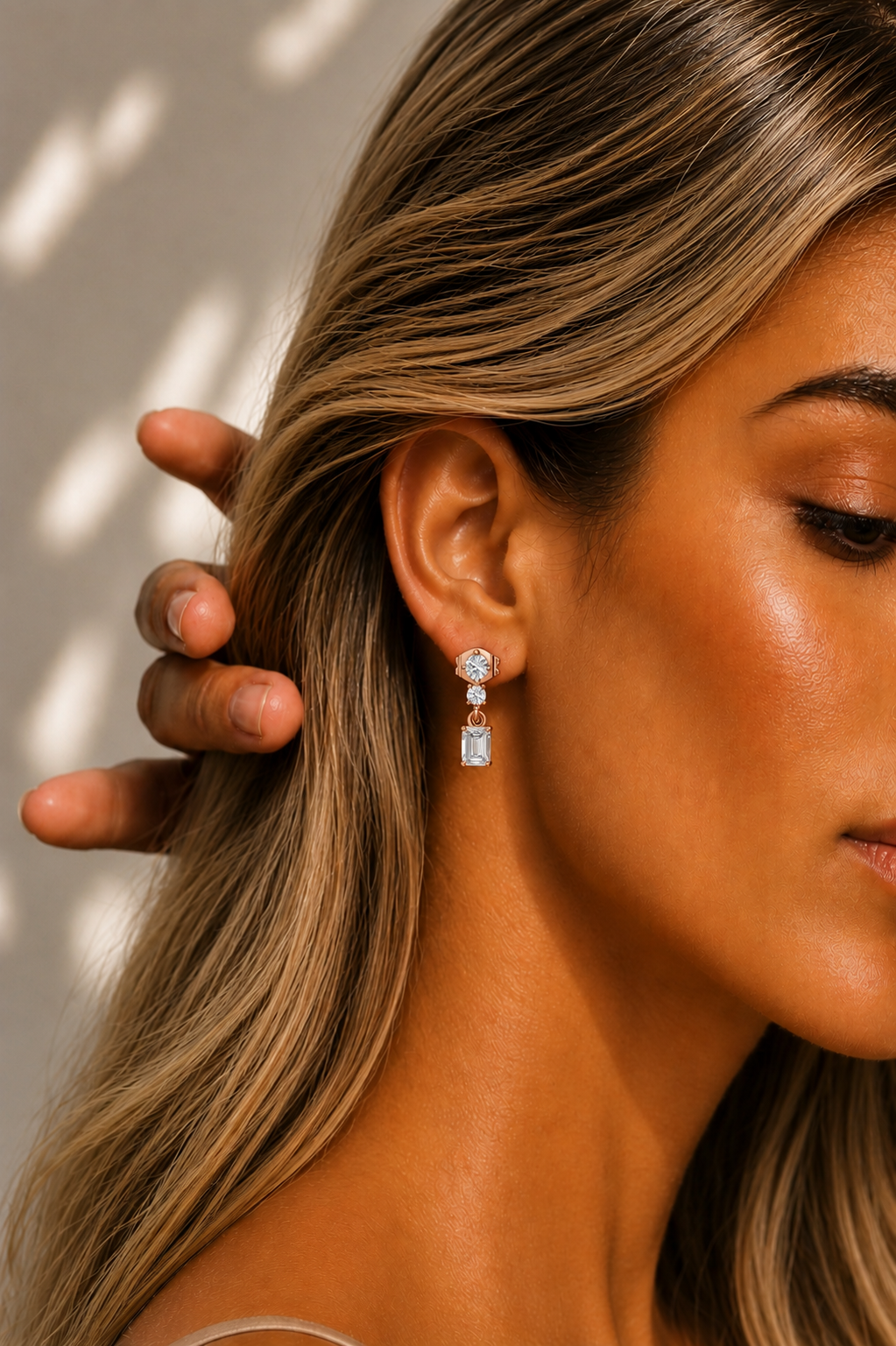 Emerald & Round Cut Three Stone Drops Lab Grown Diamond Earring - HIGHCARAT DIAMONDS #wearthelook