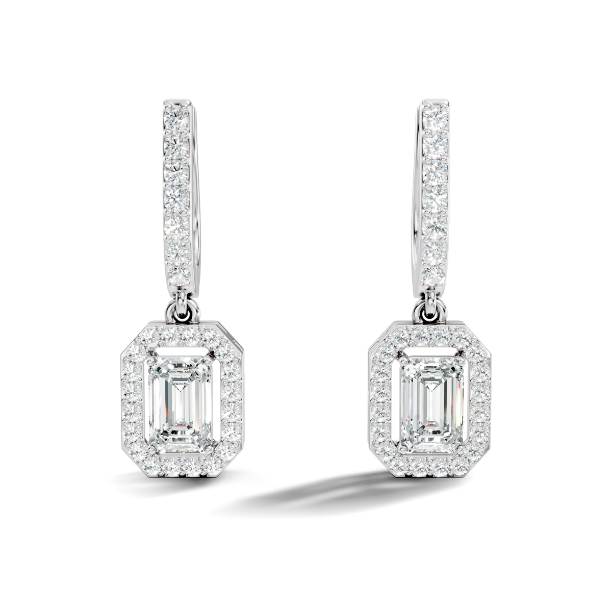 Stunnig 2.47 Ct Round & Emerald Shape Lab Grown Diamond Hoop Earrings For Party Wear Look - HIGHCARAT DIAMONDS