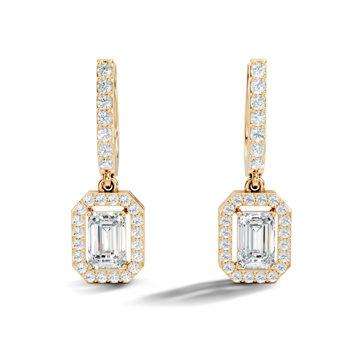 Stunnig 2.47 Ct Round & Emerald Shape Lab Grown Diamond Hoop Earrings For Party Wear Look - HIGHCARAT DIAMONDS