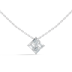 Minimalist Baguette Lab-Grown Diamond Square Pendant In14K Rose Gold Classic Necklace - HIGHCARAT DIAMONDS