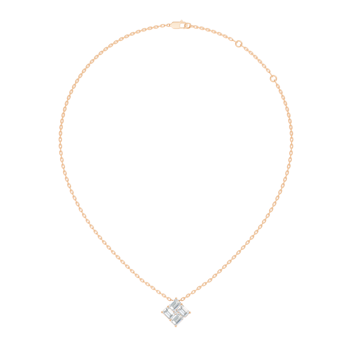 Minimalist Baguette Lab-Grown Diamond Square Pendant In14K Rose Gold Classic Necklace - HIGHCARAT DIAMONDS