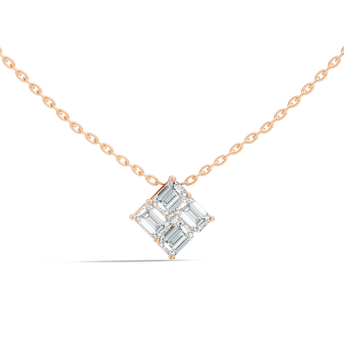 Minimalist Baguette Lab-Grown Diamond Square Pendant In14K Rose Gold Classic Necklace - HIGHCARAT DIAMONDS