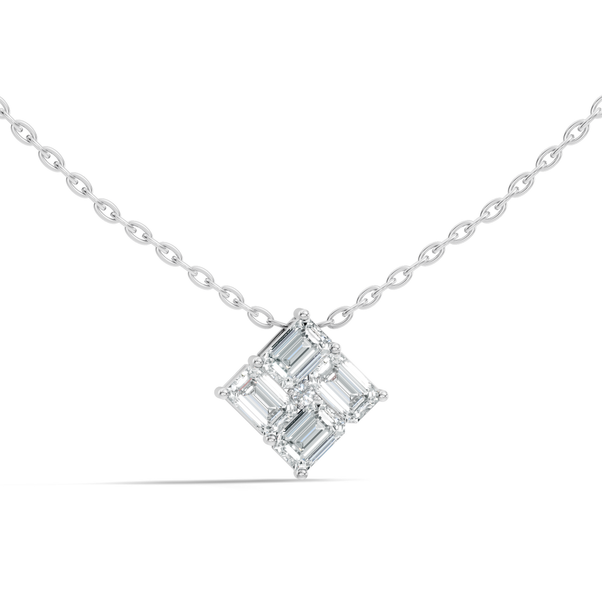 Minimalist Baguette Lab-Grown Diamond Square Pendant In14K Rose Gold Classic Necklace - HIGHCARAT DIAMONDS
