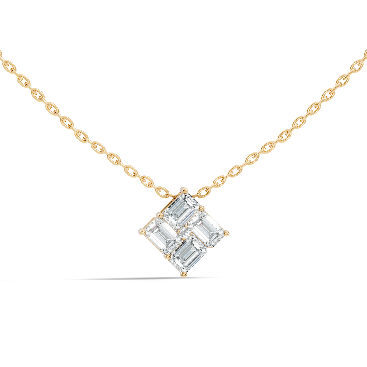 Minimalist Baguette Lab-Grown Diamond Square Pendant In14K Rose Gold Classic Necklace - HIGHCARAT DIAMONDS