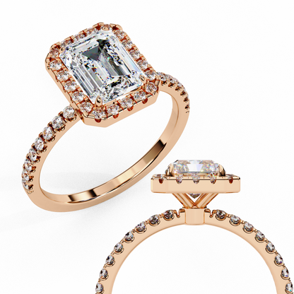 Emerald and Round Cut 2.02 Ct  Lab Grown Diamond Art Deco Cluster Delicate Style Engagement Ring Gift for Her - HIGHCARAT DIAMONDS