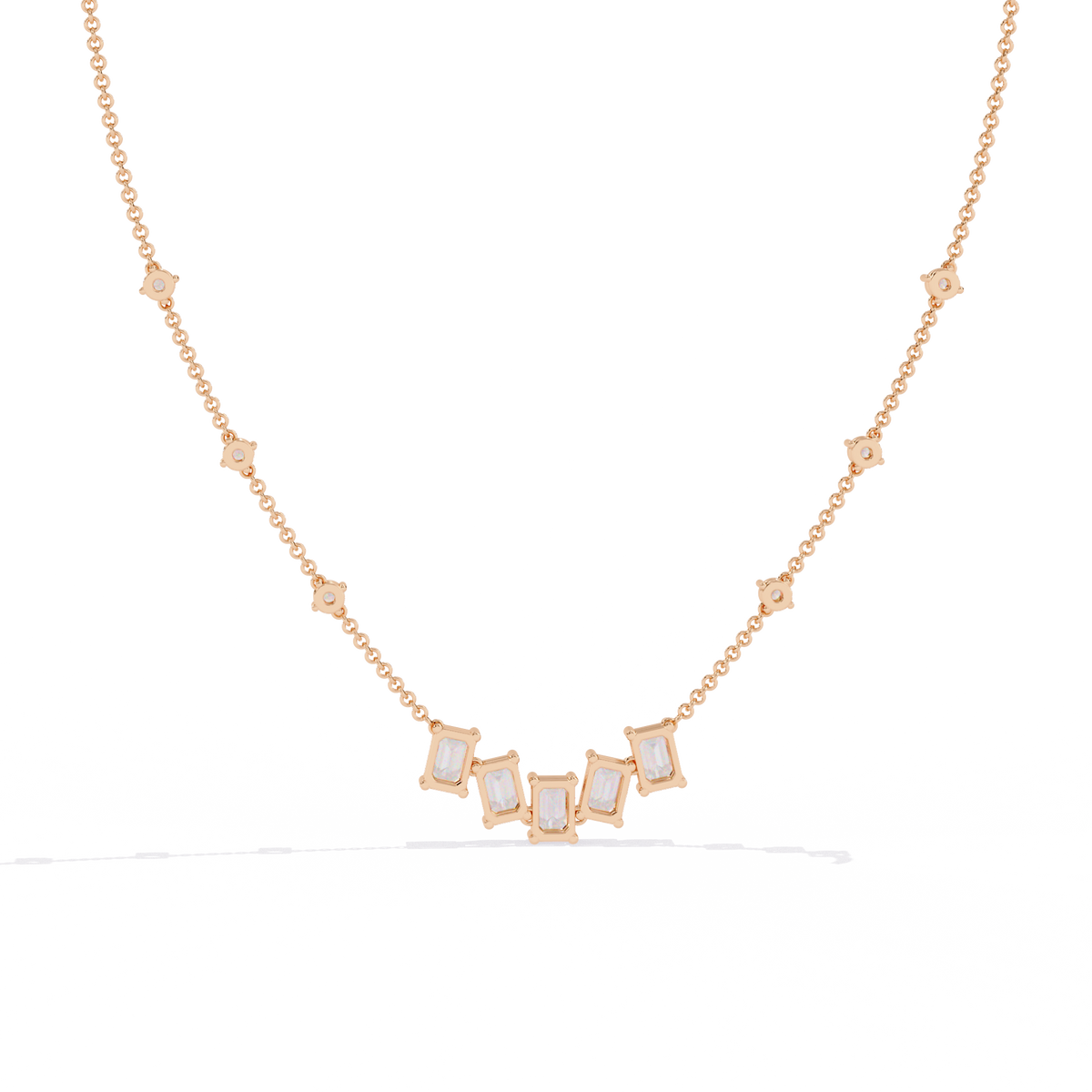 Emerald and Round Cut 3.28 Ct Lab Grown Diamond Unique Prong Set Multiple Necklace as a Gift for her - HIGHCARAT DIAMONDS
