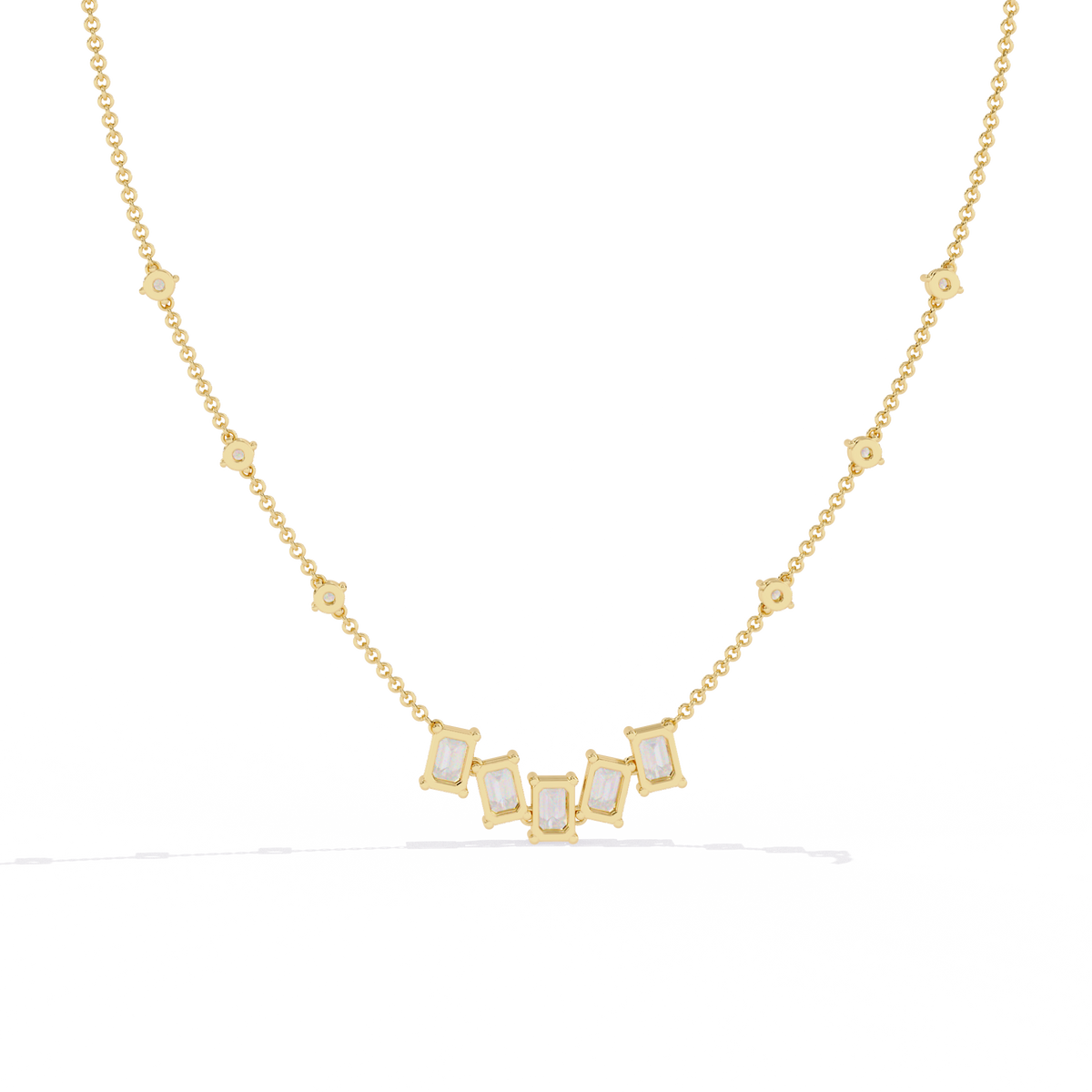 Emerald and Round Cut 3.28 Ct Lab Grown Diamond Unique Prong Set Multiple Necklace as a Gift for her - HIGHCARAT DIAMONDS