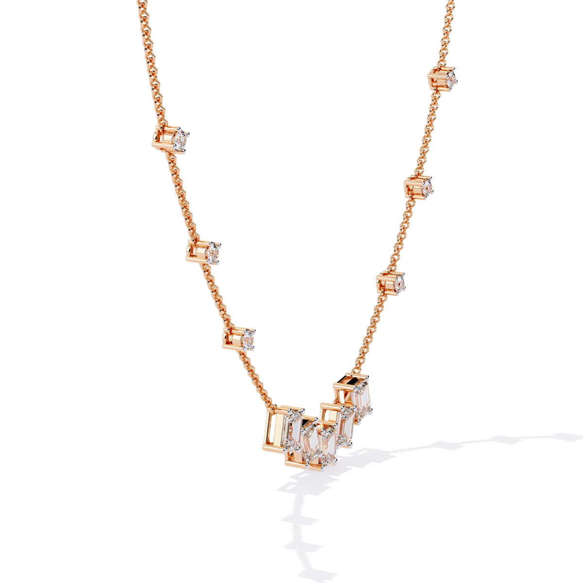 Emerald and Round Cut 3.28 Ct Lab Grown Diamond Unique Prong Set Multiple Necklace as a Gift for her - HIGHCARAT DIAMONDS