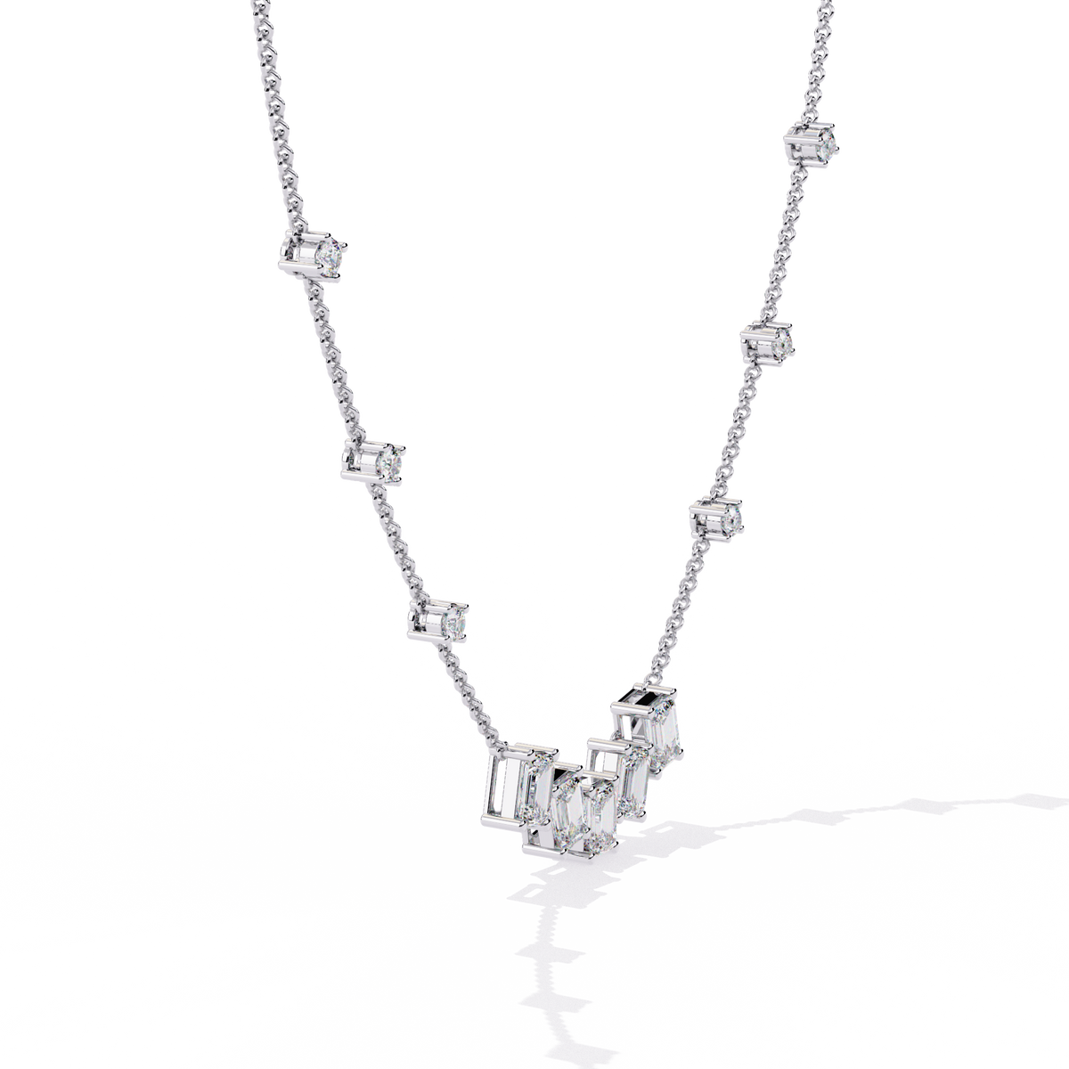 Emerald and Round Cut 3.28 Ct Lab Grown Diamond Unique Prong Set Multiple Necklace as a Gift for her - HIGHCARAT DIAMONDS